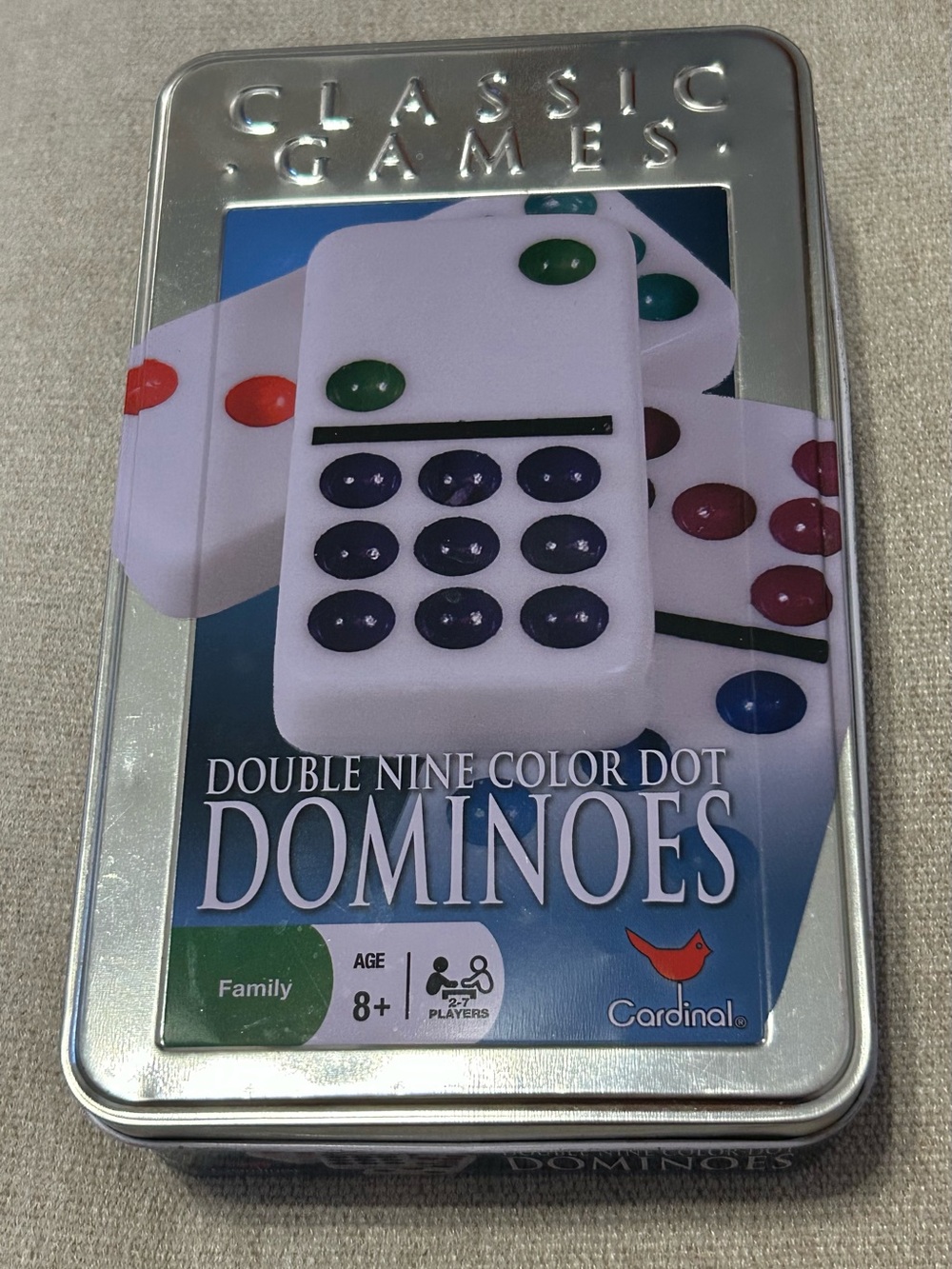 Cardinal Classic Games Color Dot Double Nine Dominoes New in Tin